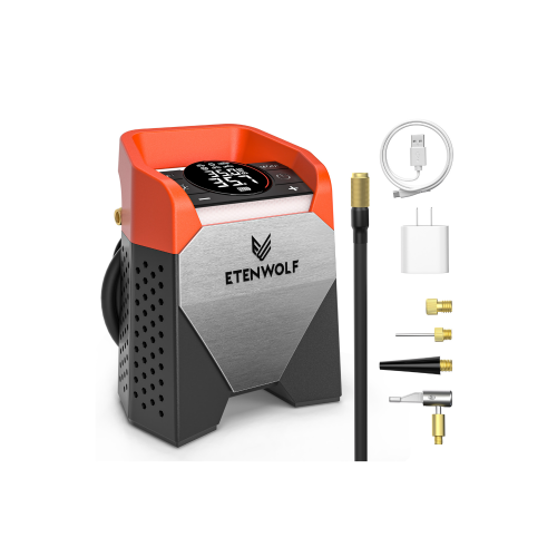 ETENWOLF Zephyr S5 portable air compressor with 15600mAh battery, 1.5 CFM fast inflation, and 30W PD fast charging.