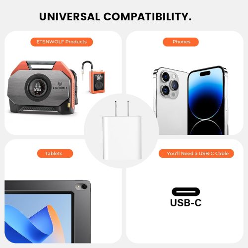 ETENWOLF 30W USB C Wall Charger compatible with ETENWOLF S6, iPhones, Tablets, and USB-C devices