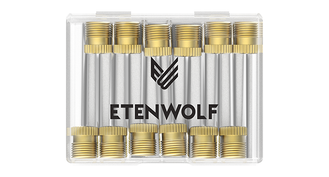Top view of ETENWOLF 12-pack ball pump needles neatly organized in a transparent, compact plastic storage case.