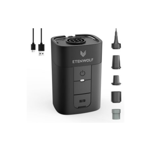 ETENWOLF AIR 5: Professional Black Portable Pump Black ETENWOLF AIR 5 portable electric pump with 5 nozzles and USB-C charging cable