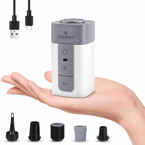 ETENWOLF AIR 2 PRO professional portable air pump, white handheld design, includes 5 nozzles.