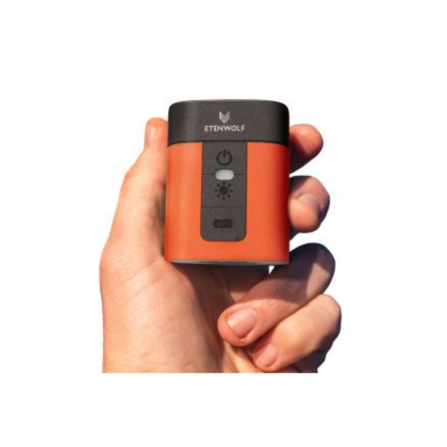 Handheld ETENWOLF Air 3 orange mini electric air pump, showcasing its compact, egg-sized portable body