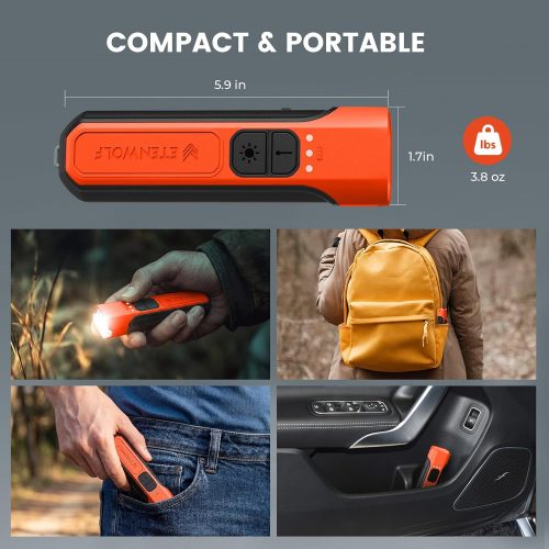 ETENWOLF L2 Compact & Portable Specs ETENWOLF L2 rechargeable flat flashlight dimensions: 5.9" long, 1.7" wide, weighing 3.8 oz for ultimate portability.