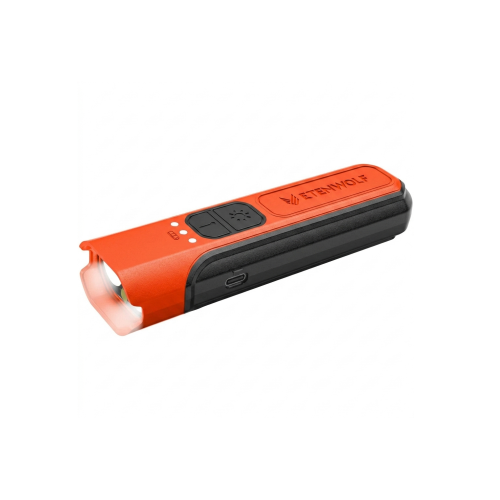ETENWOLF L2 vibrant orange rechargeable flat flashlight with power indicators and dual-button design for everyday carry.