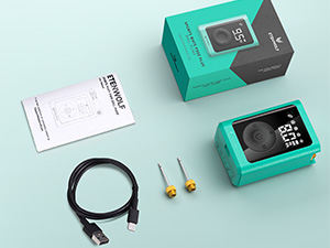 ETENWOLF P300 smart ball pump package contents with user manual USB-C cable and two brass needles