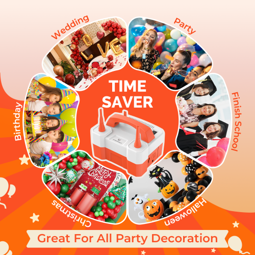 ETENWOLF P400 electric balloon inflator for various occasions: wedding, birthday, graduation, Halloween, Christmas, and general parties.