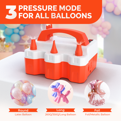 ETENWOLF P600 pump with 3 pressure modes for round, long 260Q, and foil balloons
