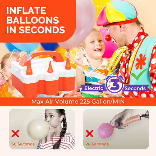Comparison of 3-second electric inflation vs manual blowing and hand pump speeds