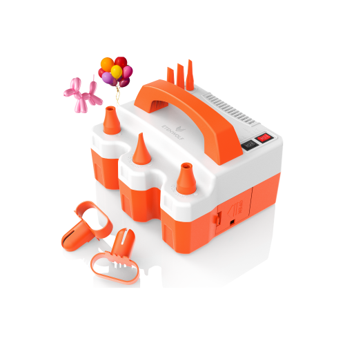 ETENWOLF P600 orange electric balloon pump with nozzles, knotting tools, and balloon decorations