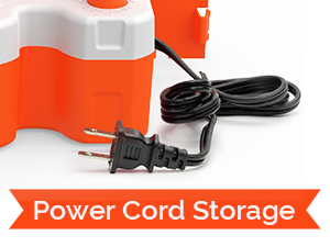 Close-up of the ETENWOLF balloon pump featuring a built-in compartment for neat power cord storage