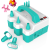 ETENWOLF P600 Tiffany Blue electric balloon pump with nozzles, tying tools, and colorful balloon decorations.