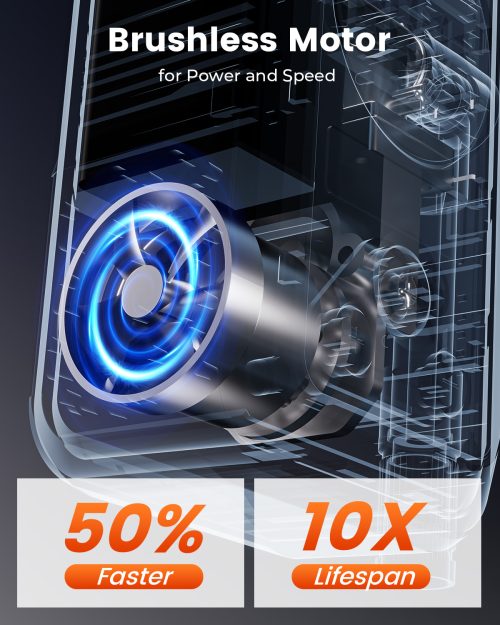 Internal X-ray view of ETENWOLF S0 electric bike pump showing the high-performance brushless motor that provides 50% faster inflation and 10X longer lifespan.