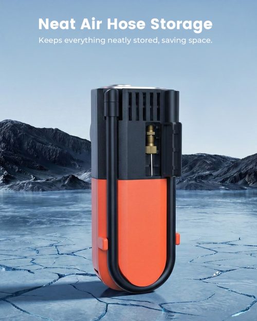 ETENWOLF S1 inflator back view showing neat air hose and needle storage slot