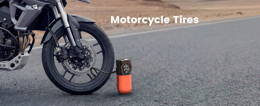 ETENWOLF S1 portable inflator refilling a motorcycle tire on the roadside