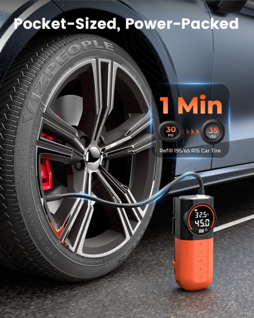 ETENWOLF S1 portable air compressor inflating a car tire