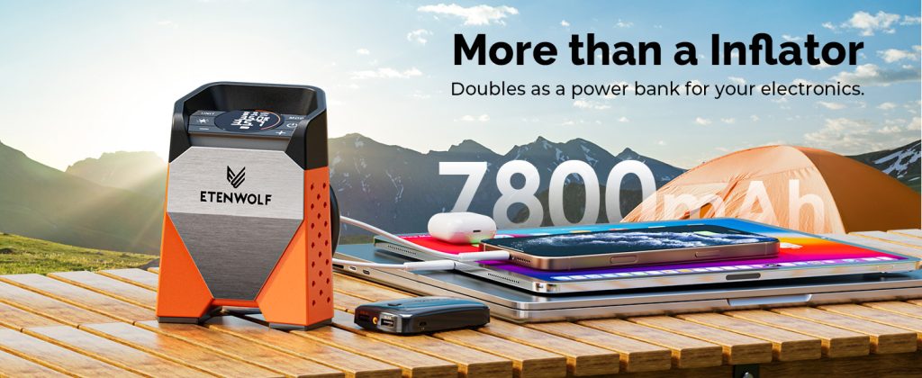 ETENWOLF S3 with 7800mAh battery doubling as a power bank to charge tablets and phones during camping