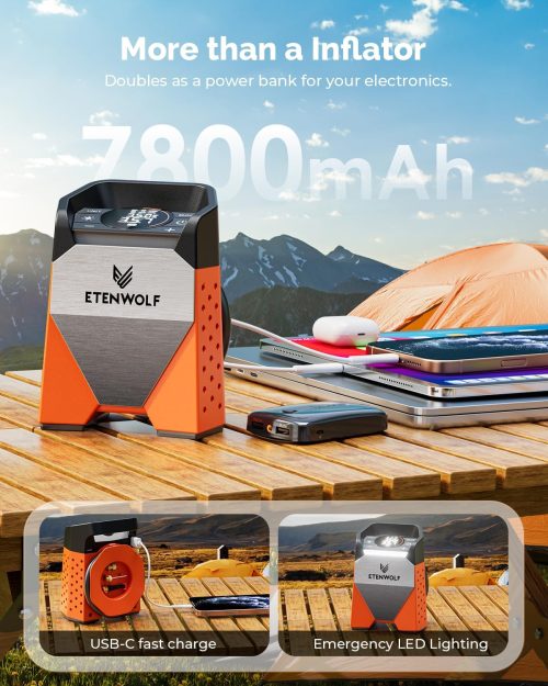 ETENWOLF S3 with built-in 7800mAh lithium battery and USB-C fast charging, used as a power bank to charge a smartphone