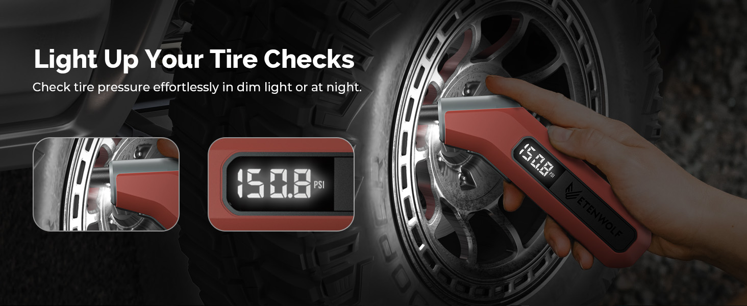 ETENWOLF T300 Backlit Tire Pressure Gauge for Night Use