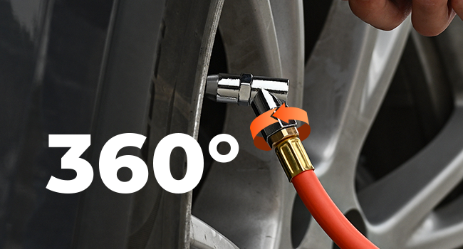 ETENWOLF T400 tire gauge 360-degree swivel chuck detail