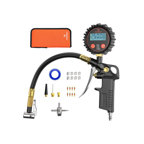 ETENWOLF T500 Digital Tire Inflator Gauge with 250 PSI range, 1/4" NPT fitting and 25-piece maintenance kit