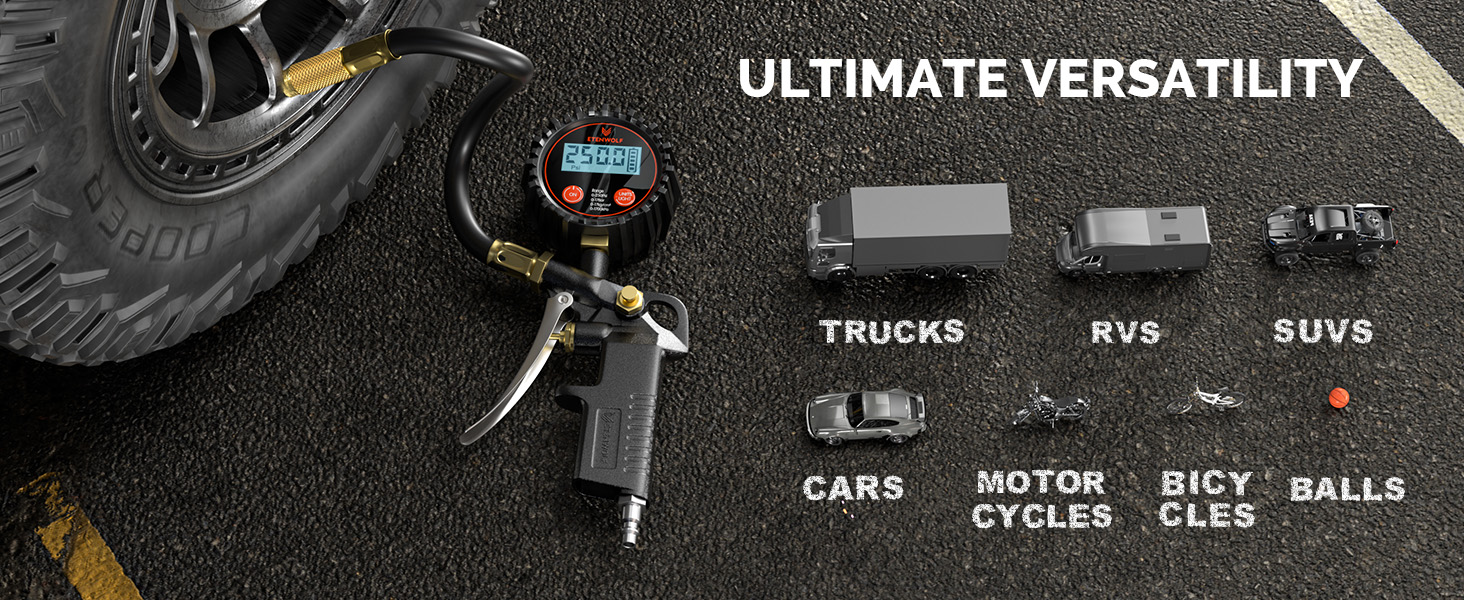 ETENWOLF T500 250 PSI tire pressure gauge for trucks, RVs, SUVs, cars, motorcycles, and bicycles