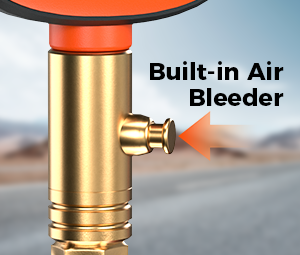 Close-up of the ETENWOLF T600’s built-in brass air bleeder valve, designed for quick and precise tire pressure adjustment while measuring.