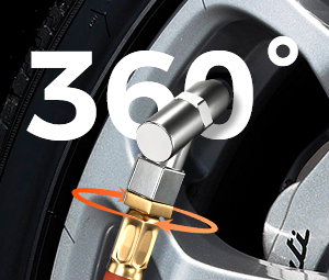 Close-up of the ETENWOLF T600 featuring a 360-degree swiveling air chuck for easy access to tire valves from any angle.
