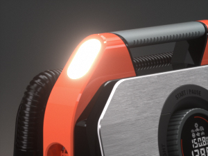 Close-up of ETENWOLF Vortex S6 featuring a bright built-in LED flashlight for night tire inflation and emergency roadside repairs