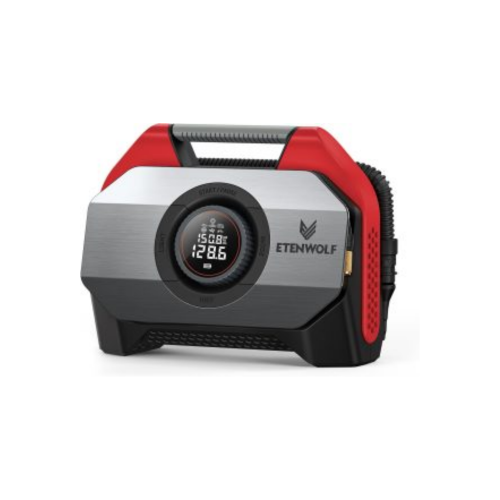 ETENWOLF Vortex S6 portable air compressor in vibrant red, heavy duty car tire inflator with dual cylinder motor and digital display