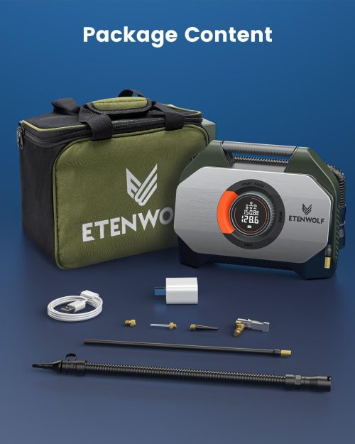 What’s in the Box: ETENWOLF Vortex S7 Full Kit Full package content of ETENWOLF Vortex S7 including carry bag, hoses, nozzles, and charging cable