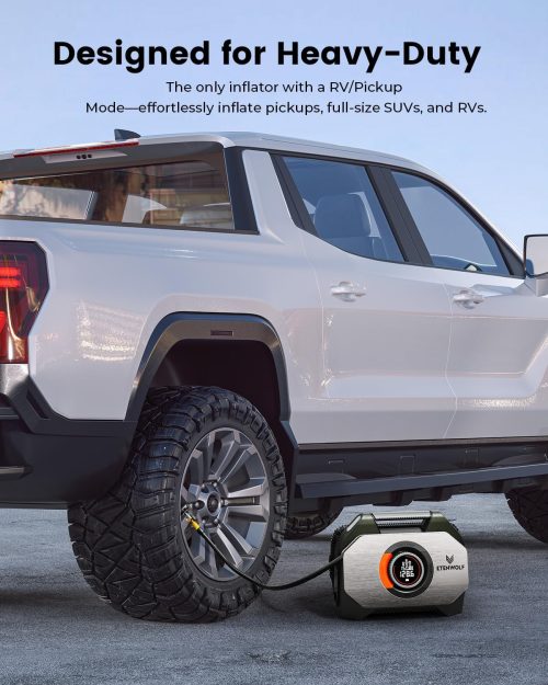 Designed for Heavy-Duty: RV & Pickup Mode ETENWOLF Vortex S7 heavy-duty tire inflator with dedicated RV and Pickup mode for large vehicles