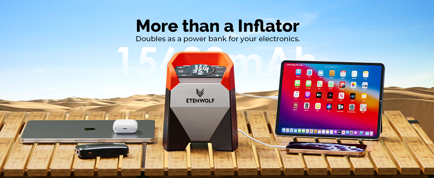 ETENWOLF Zephyr S5 used as a 15600mAh power bank charging a tablet and phone with 30W PD fast charging.
