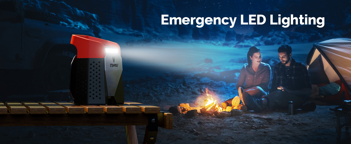 ETENWOLF Zephyr S5 used as a camping lantern with bright LED light and SOS modes for night emergencies.