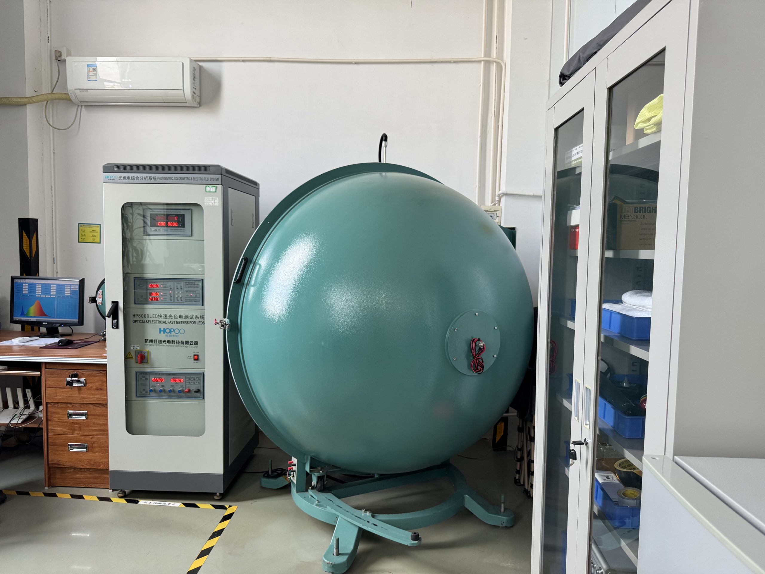Full view of HOPOO HP8000LED optical and electrical test system with integrating sphere in ETENWOLF laboratory